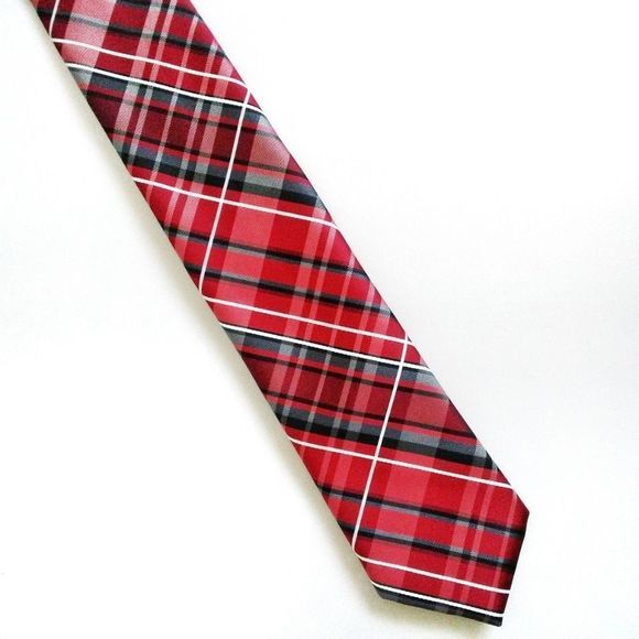 Nicole Miller Red Checkered Men's Neck Tie - Picture 2 of 5